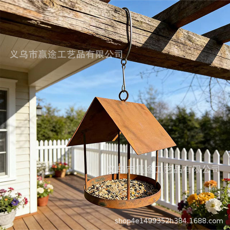 Cross-Border New Product: Vintage-Style Iron Bird Feeder, Outdoor Garden Decoration, Birdhouse, Metal Embroidery Art Crafts, Ornaments