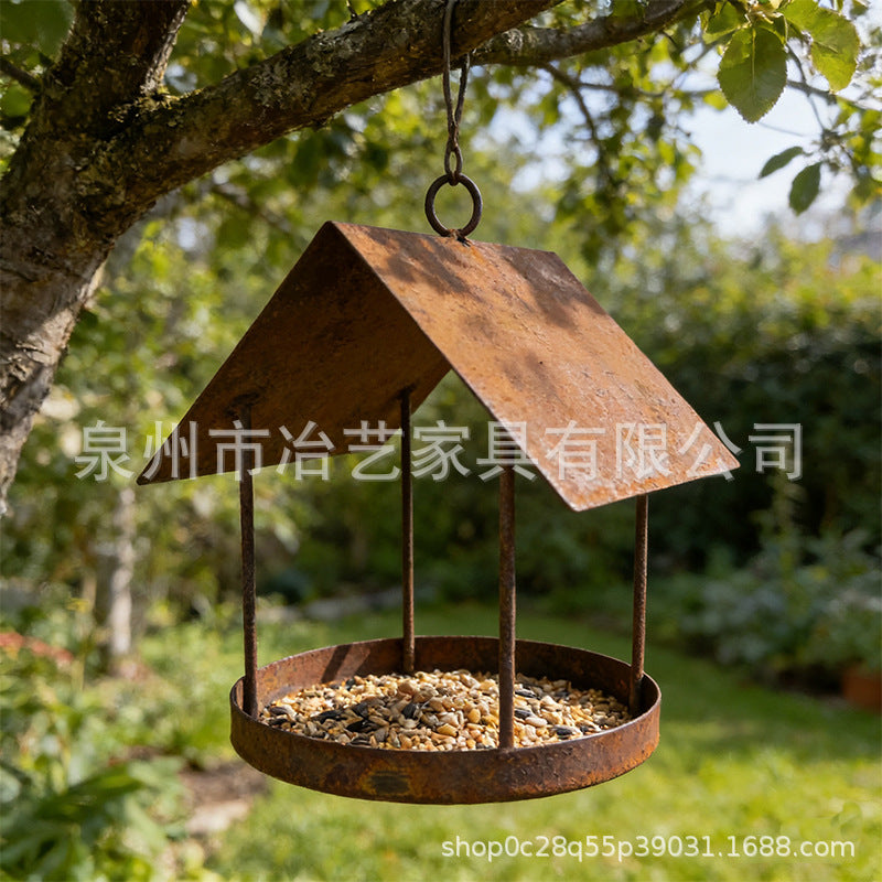 Cross-Border New Product: Vintage-Style Iron Bird Feeder, Outdoor Garden Decoration, Birdhouse, Metal Embroidery Art Crafts, Ornaments