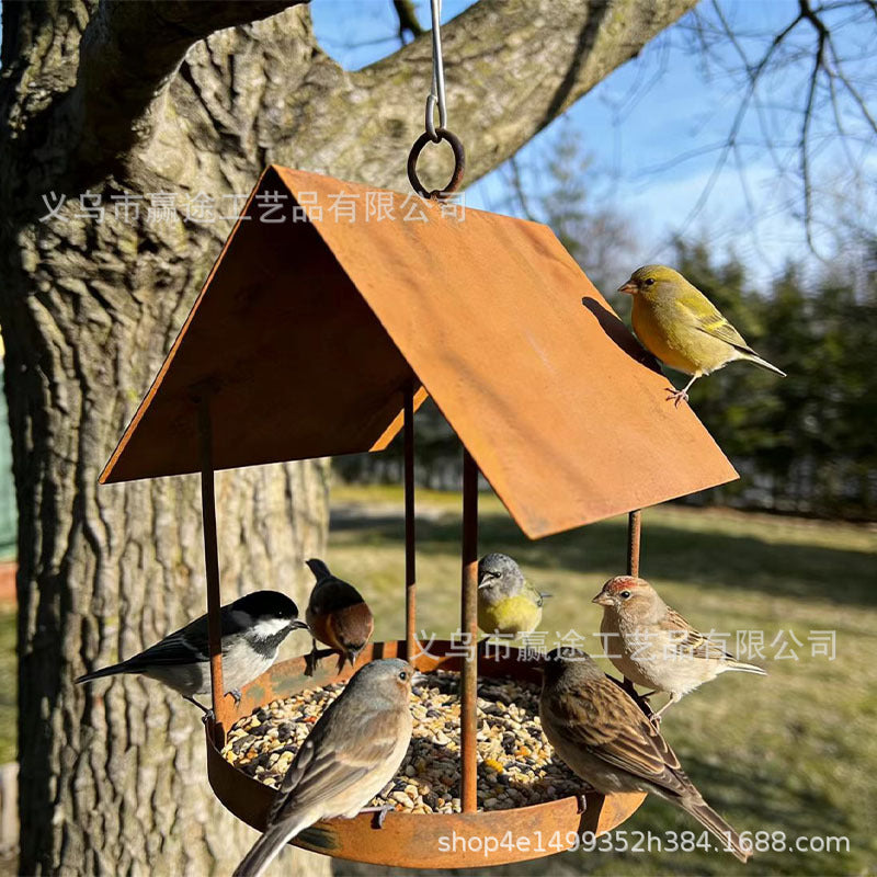 Cross-Border New Product: Vintage-Style Iron Bird Feeder, Outdoor Garden Decoration, Birdhouse, Metal Embroidery Art Crafts, Ornaments