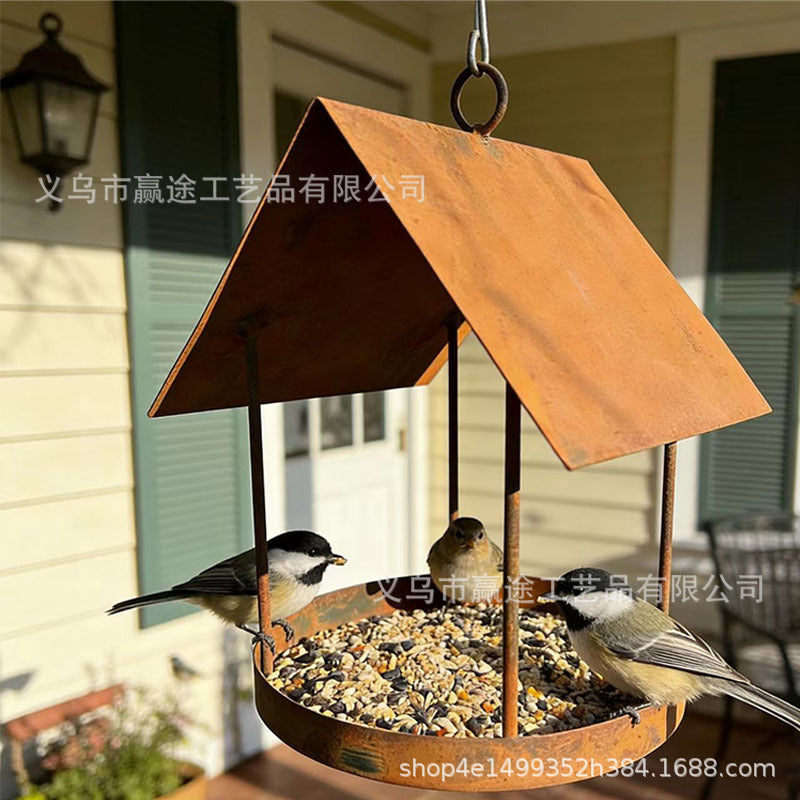 Cross-Border New Product: Vintage-Style Iron Bird Feeder, Outdoor Garden Decoration, Birdhouse, Metal Embroidery Art Crafts, Ornaments