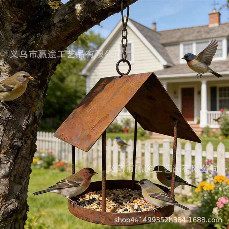 Cross-Border New Product: Vintage-Style Iron Bird Feeder, Outdoor Garden Decoration, Birdhouse, Metal Embroidery Art Crafts, Ornaments